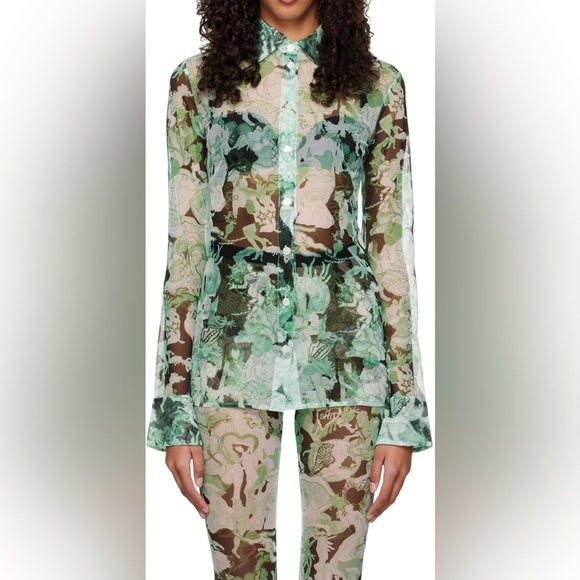 Marco Rambaldi Black & Green Second Skin Shirt in Green Collage top and pants - Picture 3 of 11